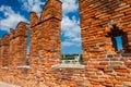 VERONA, ITALY- September 08, 2016: The fortifications and battlements of Scaligeri Bridge Ponte Scaligero are made of bricks, st Royalty Free Stock Photo
