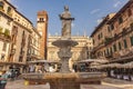Madonna statue in Verona in Erbe square or Piazza delle Erbe in Italian