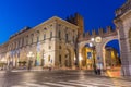 VERONA, ITALY - SEPTEMBER, 2017. The medieval Porta Nuova, gate to the old town of Verona. Piazza Bra in Verona. Blue hour night p Royalty Free Stock Photo