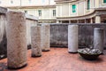 Remains of columns of the period of the Roman Empire in the exposition in the courtyard of the Museo Lapidario Maffeiano in Verona