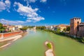 VERONA, ITALY- September 08, 2016: Scenery with Adige River and Ponte della Vittoria from Castelvecchio Bridge