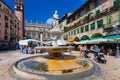 VERONA, ITALY- September 08, 2016: View on Piazza delle Erbe is a square in Verona and fountain Madonna Verona Royalty Free Stock Photo