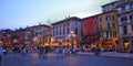 Verona Italy/21st June 2012/Tourists enjoy an evening stroll around the historic square in front of the opera house located in th