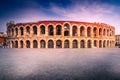 Verona, Italy. Twilight view of Piazza Bra with Arena, Roman Empire heritage