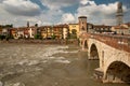 Verona, Ponte pietra bridge and Agige river, Veneto, Italy