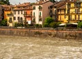 Verona medieval city center waterfront, Veneto, Italy. River Adige.