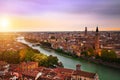 Verona skyline at night Sant` Anastasia Church and Torre dei Lamberti Lamberti Tower also visible. Royalty Free Stock Photo