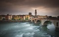 Verona skyline at night Sant` Anastasia Church and Torre dei Lamberti Lamberti Tower also visible. Royalty Free Stock Photo