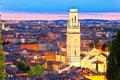 Verona. Towers and rooftops evening view in historic town of Verona