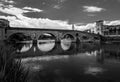 Verona. View of St. Peter`s Bridge. View of the Adige River. Italy. Black and White