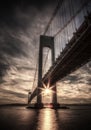 Verrazano Bridge with the sunset seen from Brooklyn.