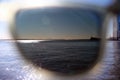 Verrazzano bridge and Central Railroad of New Jersey Terminal taken through a polarized sunglasses lens and frame