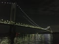 Verrazzano-Narrows Bridge at Night in May Connecting Brooklyn and Coney Island in New York. Royalty Free Stock Photo