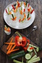 Verrines with carrot, cucumber, celery, pepper