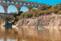 Vers-Pont-du-Gard, Gard / Occitanie / France - September 26, 2018: Outdoor activities on the Gardon River near Pont du Gard