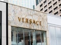 Versace logo from the side at the luxury fashion store in River North Chicago.