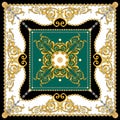 Versace Style Pattern Ready for Textile. Scarf Design for Silk Print. Golden Baroque with Chains on White and Green Background. Royalty Free Stock Photo