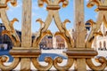 Versailles chateau. France. View of golden gate to palace. Royal residence near Paris. King& x27;s quarters. Famous touristic Royalty Free Stock Photo
