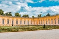 VERSAILLES, FRANCE - JULY 02, 2016 : Grand Trianon-little pink marble and porphyry palace with delightful gardens. Chateau de Royalty Free Stock Photo