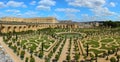 Versailles Palace exterior near Paris, France. This view shows the Orangerie with citrus fruit trees.