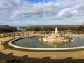 Versailles palace gardens with Latona fountain in foreground Royalty Free Stock Photo