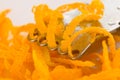 Citrus zester and thin strips of orange peel