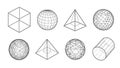 3D Wireframe Geometric Shapes Collection on White Background Royalty Free Stock Photo