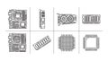 Computer Hardware Components Line Art Set Royalty Free Stock Photo