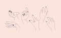 Set of female hands with different gestures. Vector illustration in Lineout Style Collection. Royalty Free Stock Photo