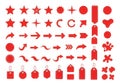 Red vector elements: star, arrow, tag shapes collection, white background Royalty Free Stock Photo