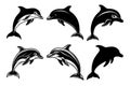 Dolphin Silhouettes and Stylized Vector Illustrations Set Royalty Free Stock Photo