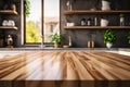 Versatile Kitchen Display Wooden Table on Blurred Kitchen Bench Background for Product Montage. created with Generative AI Royalty Free Stock Photo
