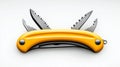 Versatile Multi-Tool with Yellow Handle on White Background Royalty Free Stock Photo