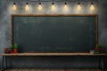 Versatile room with chalkboard, concrete wall, and artistic lighting setup