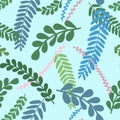 Versatile serene repeat pattern with blue leaves and branches