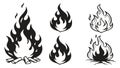 A collection of different fire flame icons for bonfires and campfires. vector design Generative AI Royalty Free Stock Photo