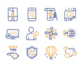 Versatile, Spanner and Crane claw machine icons set. Architect plan, Air balloon and Report statistics signs. Vector
