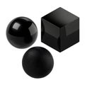 Black Glossy and Textured 3D Geometric Shapes: Sphere and Cube Royalty Free Stock Photo