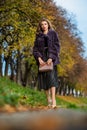 Versatile Textures. fashion and beauty. successful businesswoman in outdoor. autumn female outfit. apparel for european Royalty Free Stock Photo