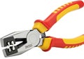 Professional wire stripper and crimper tool with red and yellow handles for electrical work isolated on white background Royalty Free Stock Photo