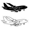 Commercial Passenger Jet Silhouette and Outline Icon Set Royalty Free Stock Photo