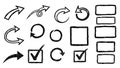 Hand Drawn Doodle Arrows, Frames, and Checkmarks Vector Set Royalty Free Stock Photo