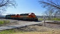 BNSF Train Blasting Through Railroad Crossing