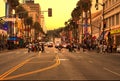 Hollywood Boulevard crosswalk pedestrians with sunset haze Royalty Free Stock Photo