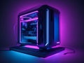 Futuristic Gaming Cabinet Pc Computer With RGB LED lighting And Keyboard In Dark Background Royalty Free Stock Photo