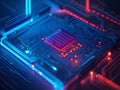 Glowing Central Processing Unit close Up Shot In Gradient Dark Background. Royalty Free Stock Photo