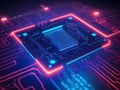 Central Processing Unit For Desktop And Laptop Glowing In Dark Background. Royalty Free Stock Photo