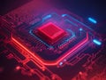 Central Processing Unit Glowing Red In Dark Background.