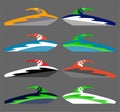 Version of water scooter icons. Ships at sea, shipping boats, ocean transport. Isolated jpeg illustration Royalty Free Stock Photo