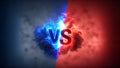 Versus background with red and blue smoke and diagonal stripe and lightning, glow with copyspace. Royalty Free Stock Photo